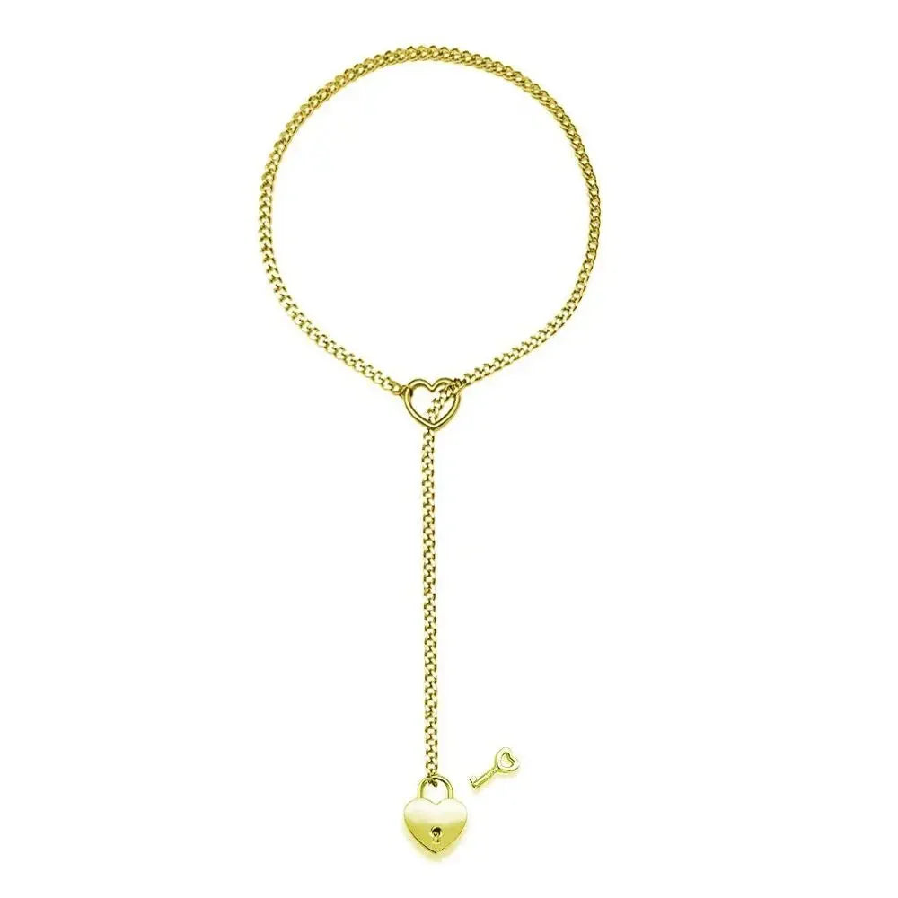 Gold-tone adjustable heart lock Cuban chain necklace